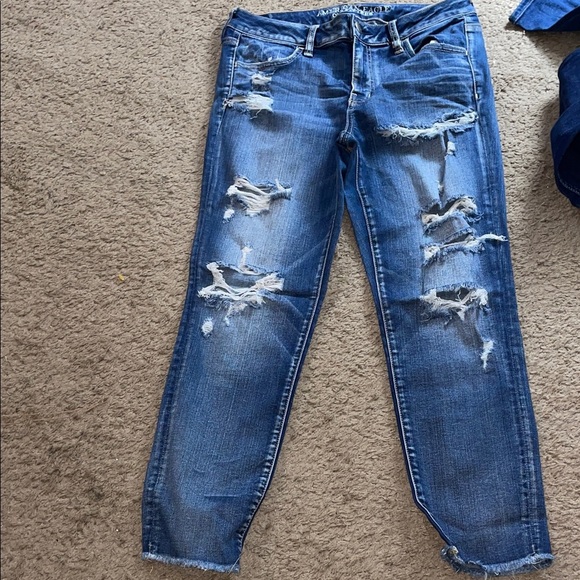 American Eagle Outfitters Ripped Blue Straight Leg Jeans - Picture 1 of 5